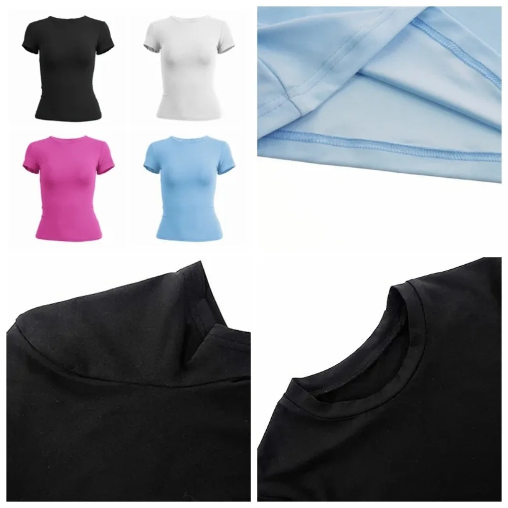 Woman Clothing Short Sleeve T-shirt Slim Fit Tops Female O-Neck Knitted Sheath Tee Shirt Street Wear Sex Sporty 2026 Y2K New2410