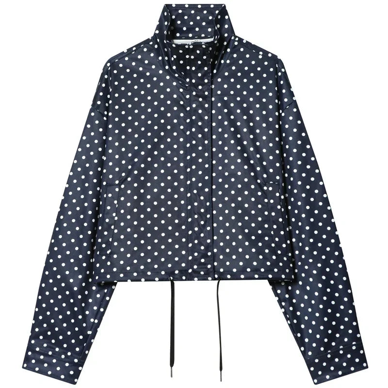 HXAO Polka Dot Bomber Jacket Women's Jackets Demi-Season Oversized Long Sleeve Top Outerwear Aviator Plus Size Zip Up Crop Coats