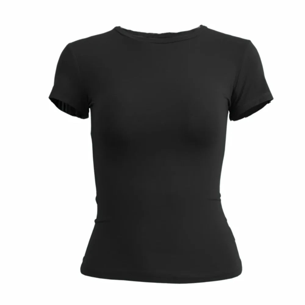 Woman Clothing Short Sleeve T-shirt Slim Fit Tops Female O-Neck Knitted Sheath Tee Shirt Street Wear Sex Sporty 2026 Y2K New2410