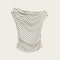 Summer Korean Style Retro Ivory Black Polka Dot Slim Fit Short-Sleeved Off-The-Shoulder T-Shirt
