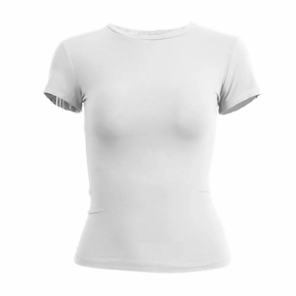 Woman Clothing Short Sleeve T-shirt Slim Fit Tops Female O-Neck Knitted Sheath Tee Shirt Street Wear Sex Sporty 2026 Y2K New2410