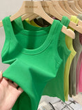 zjaiss Women Solid Round Neck Ribbed Tank Top Camisole Women 2026 Summer Basic Elastic Tank Top O Neck Solid Tank Top