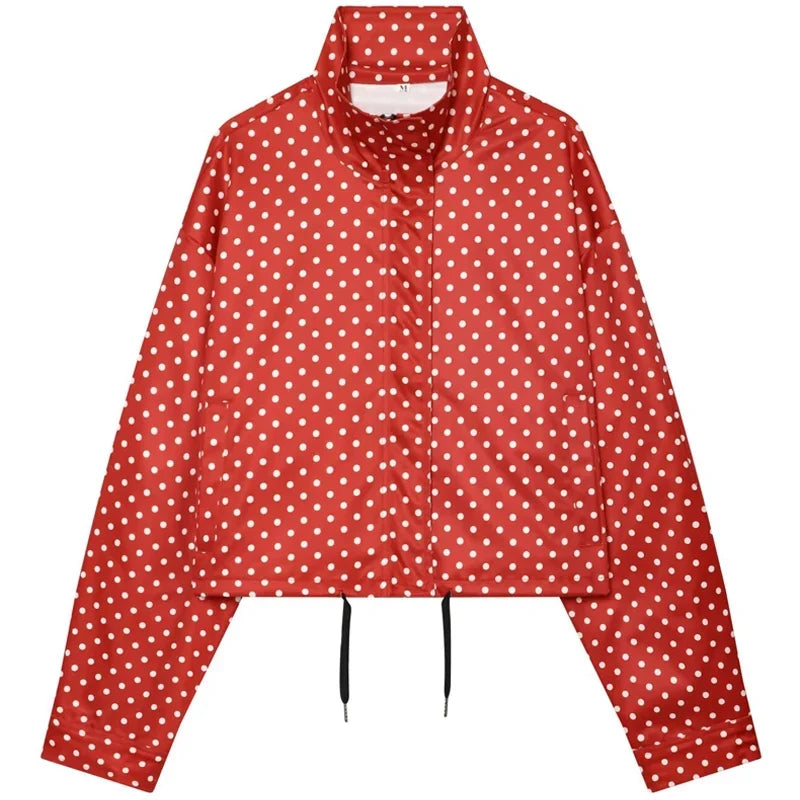 HXAO Polka Dot Bomber Jacket Women's Jackets Demi-Season Oversized Long Sleeve Top Outerwear Aviator Plus Size Zip Up Crop Coats