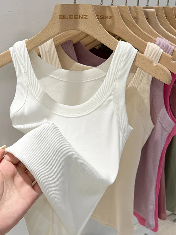 zjaiss Women Solid Round Neck Ribbed Tank Top Camisole Women 2026 Summer Basic Elastic Tank Top O Neck Solid Tank Top