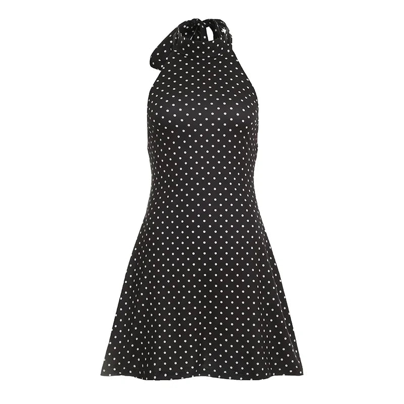 SUCHCUTE Sexy Polka Dot Print Halter Dress For Women Elegant Party Slim Backless Sleeveless Mini Dress Summer Vacation Outfits