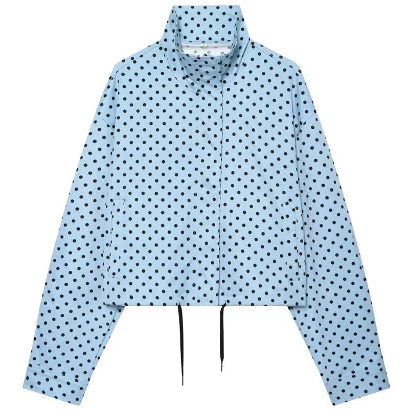 HXAO Polka Dot Bomber Jacket Women's Jackets Demi-Season Oversized Long Sleeve Top Outerwear Aviator Plus Size Zip Up Crop Coats