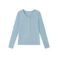 Silk Wool Basic Shirt For Women Autumn Winter Round Button Neck Slim Knitwear, Solid Color Striped Long Sleeve Top