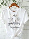 Asian Size 90s T Shirt Paris Women Print T-shirt Girl Short Sleeve Crew Neck Casual Top for Summer Spring Women's Clothing